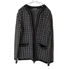 【美品】theory luxe セオリーリュクス ノーカラーツイードニットジャケット ブラック ホワイト サイズ38【Z1765】