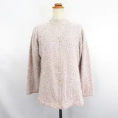 ホワイトイタリヤード WHITE ITARIYAD ニット アンサンブル カーディガン 長袖 Vネック セーター 半袖 モックネック ヒョウ柄 アンゴラ混 ライトピンク ※EKM