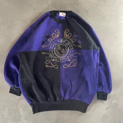 【T-33】CIFONELLI スウェット　Lサイズ　トレーナー　紫　黒　刺繍ロゴ　切替デザイン　古着　メンズ　短丈　ボックスシルエット　個性派　クルーネックニット