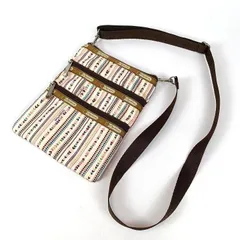 LeSportsac レスポートサック ショルダーバッグ ポシェット 3段ジップ クロスボディ ピンクベージュ系 ハート柄 総柄 ナイロン ブランド 中古