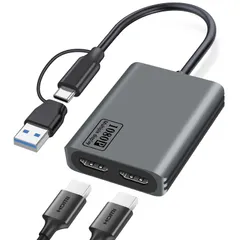 USB 3.0A/type-C-デュアル HDMI アダプター USB HDMI 変換アダプタ デュアルモニター用 HDMI 分配器 拡張表示対応 3画面同時出力 MSTモード対応 ハブ MacOS/Windows/Androidに適用