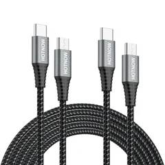 USB C - Micro USB OTGケーブル100CM 2本、1M編組USB-CマイクロUSB充電ケーブルサポート充電＆データ伝送