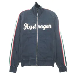 良品 HYDROGEN ハイドロゲン ライン ロゴ刺繍 トラックジャケット ブルゾン アウター ジャージ ジップアップ S ネイビー レディース 古着 中古 USED