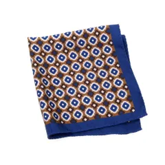 【中古】ルイジ ボレッリ Luigi Borrelli シルク プリント ポケットチーフ ネイビーxブラウン【メンズ】