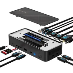 WAVLINK USB Cドッキングステーション、12-In-1タイプCドックと 10GbpsM.2 PCIe/SATA SSDエンクロージャー、トリプルディスプレイドック、100W PD対応、4K@60Hz HDMI/DP、USB C/USB-A  ...