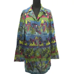 美品 MISSONI ミッソーニ 90's ニット シャツ ジャケット ブルゾン カットソー バタフライ 蝶 総柄 ヴィンテージ 44 マルチカラー レディース 古着 中古 USED