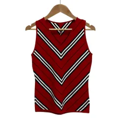 美品 BURBERRY LONDON バーバリーロンドン タンクトップ ノースリーブニットカットソー 1 レッド レディース 古着 中古 USED