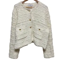 良品 23AW SLOBE IENA スローブイエナ コットン混ツィードニットジャケット アイボリー  レディース 古着 中古 USED