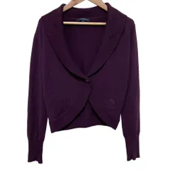 美品 BURBERRY バーバリー ロゴ刺繍 ウール ショールカラー ニット カーディガン サイズ1 パープル レディース 古着 中古 USED