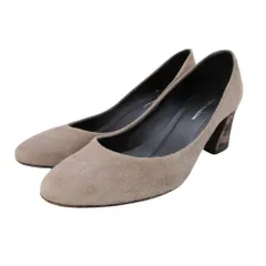 良品 FABIO RUSCONI ファビオルスコーニ スエード 箔押しヒール ラウンドトゥ パンプス 靴 シューズ 38/24.0 グレージュ レディース 古着 中古 USED