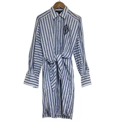 美品 LAUREN RALPH LAUREN ローレンラルフローレン ストライプ シャツワンピース サイズ0 ブルー ホワイト レディース 古着 中古 USED