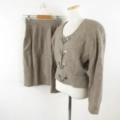 メルローズ MELROSE ツイードスカートスーツ ノーカラージャケット 長袖 ひざ丈 M *A432のサムネイル