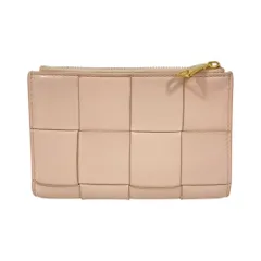 良品 BOTTEGA VENETA ボッテガヴェネタ マキシイントレチャート カセット レザーウォレット 750262 ピンクベージュ レディース 古着 中古 USED