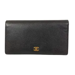 美品 CHANEL シャネル ココマーク 二つ折り長財布 レザーロングウォレット ブラック レディース 古着 中古 USED