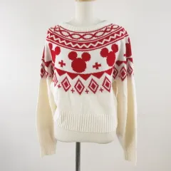 ディズニー Disney ニット セーター 長袖 ミッキーマウス 白 赤 M *T740