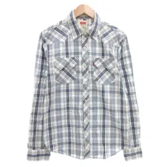 リーバイス Levi's ウエスタンシャツ 長袖 M 総柄 チェック 白 ホワイト 青 ブルー /AE