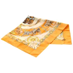 HERMES (エルメス) カレ90 CHEVAUX DE TRAIT シルクスカーフ オレンジ