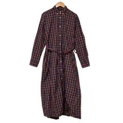 美品 CHILD WOMAN チャイルドウーマン チェック柄 シャツワンピース Free ネイビー レッド レディース 古着 中古 USED