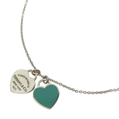 TIFFANY & Co. (ティファニー) リターン トゥ ティファニー ミニダブルハートタグ ネックレス ペンダント チェーン シルバー×ティファニーブルー Ag925 3.2g