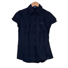 良品 BURBERRY BLUE LABEL バーバリーブルーレーベル シャドーチェック半袖シャツ サイズ38 ネイビー レディース 古着 中古 USED