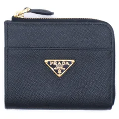 PRADA (プラダ) サフィアーノレザー トライアングルロゴラウンドジップミニウォレット ブラック 1ML060 ブラック