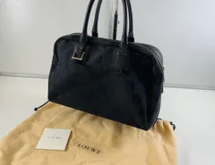 ★LOEWE ロエベ アナグラム ボストンバック ミニボストン ハンドバック リピートアナグラム 黒 キャンバス レザー 保存袋 中古品 管理2M240
