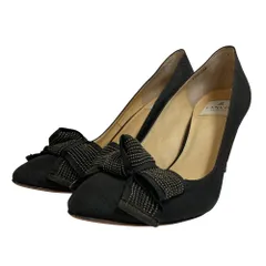 良品 LANVIN en Bleu ランバンオンブルー リボン ハイヒールパンプス サイズ24.5 ブラック レディース 古着 中古 USED