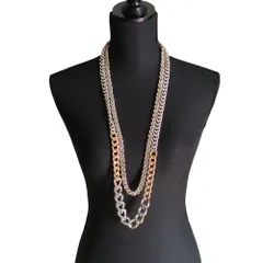 美品 MAX MARA マックスマーラ バイカラー メタル Wチェーン ベルト ネックレス アクセサリー 箱付き シルバー×ゴールド レディース 古着 中古 USEDのサムネイル