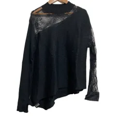 美品 eimy istoire エイミーイストワール レースエブロイダリーアシンメトリーニット プルオーバー カットソー サイズF ブラック レディース 古着 中古 USED