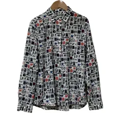 美品 PS Paul Smith ピーエスポールスミス 総柄長袖シャツ サイズ42 ホワイト レディース 古着 中古 USED