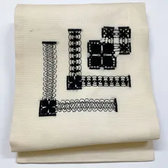 ［6965］名古屋帯 夏物 西洋風 お太鼓柄 九寸 正絹 白 着物