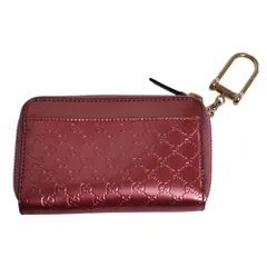 美品 GUCCI グッチ マイクロGG シマレザー ラウンドファスナー コインケース ミニウォレット 256810 ピンク レディース 古着 中古 USED