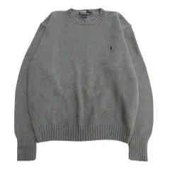 良品 Polo by Ralph Lauren ポロ バイ ラルフローレン ニット セーター クルーネック コットン L 青 ブルー メンズ 古着 中古 USED