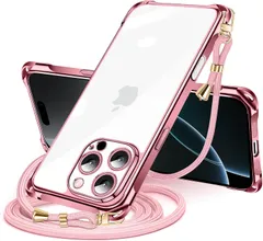 iPhone 16 Pro 用 ケース クリア ショルダー iphone16pro スマホケース アイフォン16Pro カバー 肩掛け 斜めかけ 縄掛けケース 透明 TPU 薄型 軽量 耐衝撃 紐付き 斜めがけ 織りストラップ付き ネックストラップ ショルダー