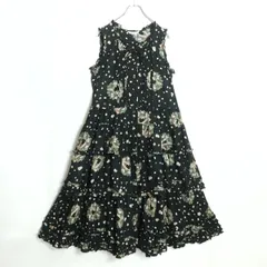 【極美品】ピンクハウス★かぶせ段々フリル&クリスマスリースpt♪ローンワンピース 前開き 黒系 薄手 z17886