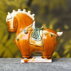 4F 美品 中国伝統工芸 唐三彩 馬の置物 洛陽市美術陶磁工場製 縁起物
