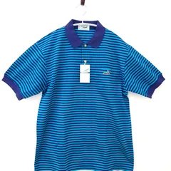 古着　新品タグ付き　crocodile クロコダイル　メンズロゴポロシャツ　Lサイズ　ブルー系　水色　ボーダー　胸ポケット