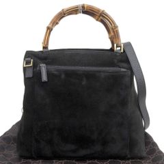 希少 GUCCI グッチ バンブー ハンドバッグ スエード ネイビー - メルカリ