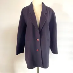 【Y-51】カシミヤ混ウールコート パープル　赤ボタン ヴィンテージ Mサイズ 上品デザイン 冬アウター