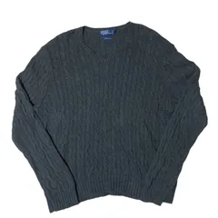 ケーブルニット ポロバイラルフローレン  編み込み Vネック セーター ポニー刺繍ロゴ グレー 3シーズン 定番カラー 2XL メンズ レディース ユニセックス 古着 長袖 CHM