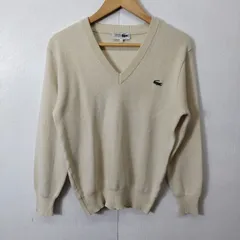 80s CHEMISE LACOSTE シュミーズラコステ Vネック セーター ニット 古着 ヴィンテージ ウール ナイロン アクリル 2 ホワイト系 B390