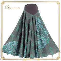 社交ダンス 衣装 スタンダード スカート レッスンウェア レディース 緑 黒 ブラック系 グリーン系 threering 練習着 エレガント 上品 ダンススカート フレアスカート 裾広がり レディースファッション スポーツ用スカート