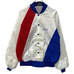 USA製 スタジアムジャケット M ホワイト マルチカラー スナップボタン ラグラン バックプリント スタジャン スポーティー 春秋物 a802-5533