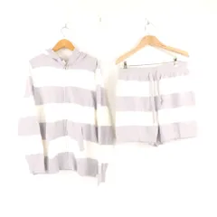 美品 gelato pique ジェラートピケ スムーズィー2ボーダー セットアップ F ナイロン 他 パーカー ショートパンツ ルームウェア レディース AM8131A49 