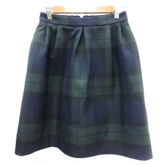 アナトリエ ANATELIER フレアスカート ひざ丈 チェック 38 紺 ネイビー /AU