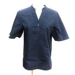 グリーンレーベルリラクシング ユナイテッドアローズ green label relaxing シャツ ブラウス ノーカラー 五分袖 紺 ネイビー /AU