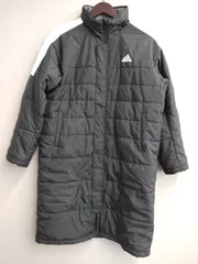 N2015 【ジュニア 160㎝】adidas アディダス ベンチコート ダウンコート ロングコート 裏ボア ブラック系 長袖 スポーツ ロゴ EC9237