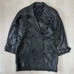 本革 羊革 黒 ブラック シープスキン キルティング ダブルブレスト レザー コート ジャケット ヴィンテージ