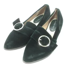 オリエンタルトラフィック ORIENTAL TRAFFIC パンプス アーモンドトゥ スタックヒール ベロア 38 25cm 緑 グリーン /MN