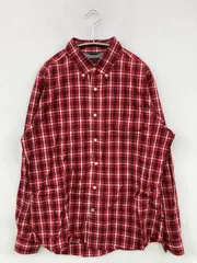 NAUTICA シャツ/ブラウス L レッド チェック柄 ブランドロゴ ミドル丈 長袖 ボタンダウン